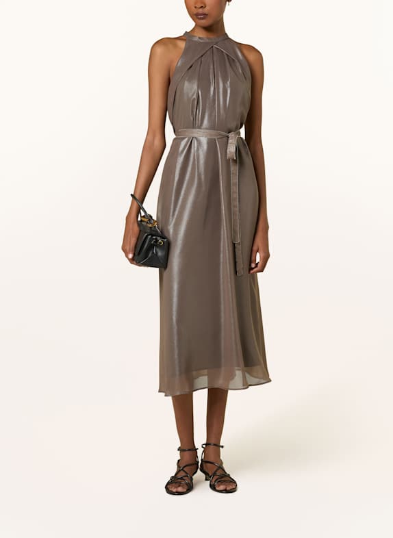 PESERICO Cocktailkleid mit Schmucksteinen BRAUN