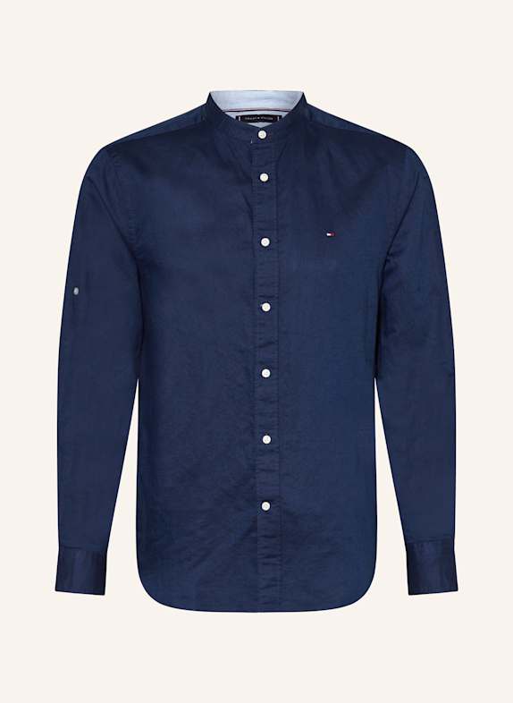 TOMMY HILFIGER Hemd Regular Fit mit Leinen und Stehkragen DUNKELBLAU