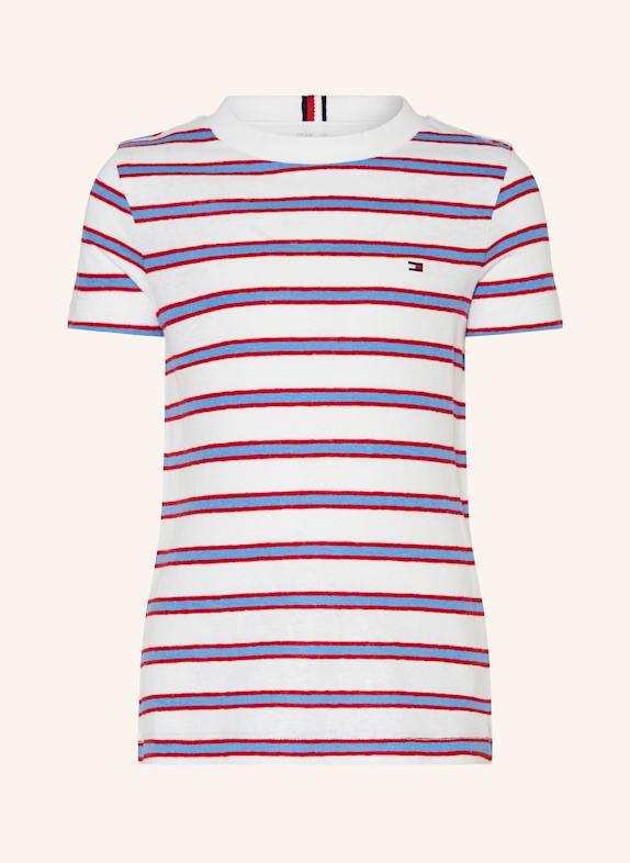 TOMMY HILFIGER Tričko s příměsí lnu BÍLÁ/ TMAVĚ MODRÁ/ TMAVĚ ČERVENÁ