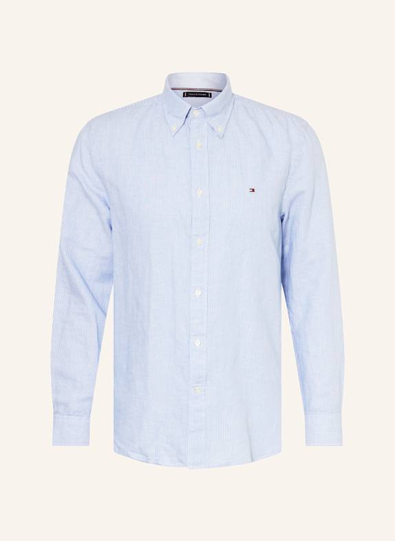 TOMMY HILFIGER Hemd Regular Fit mit Leinen HELLBLAU/ WEISS