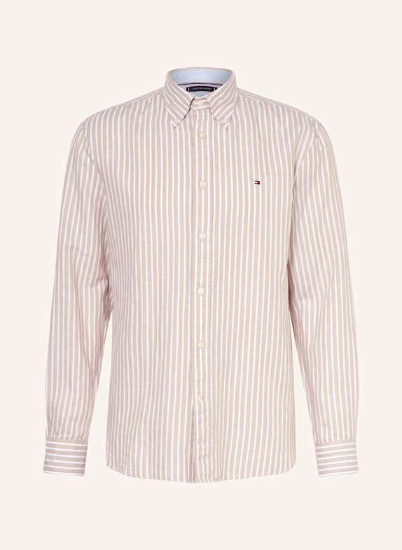 TOMMY HILFIGER Hemd Comfort Fit mit Leinen BEIGE/ WEISS