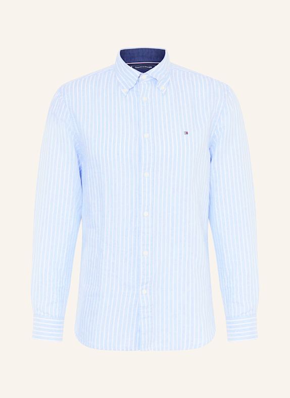 TOMMY HILFIGER Hemd Comfort Fit mit Leinen HELLBLAU/ WEISS