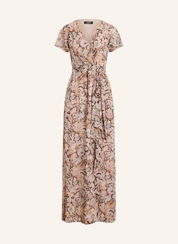 LAUREN RALPH LAUREN Kleid POLY in Wickeloptik mit Volants BRAUN/ DUNKELORANGE/ BLAUGRAU