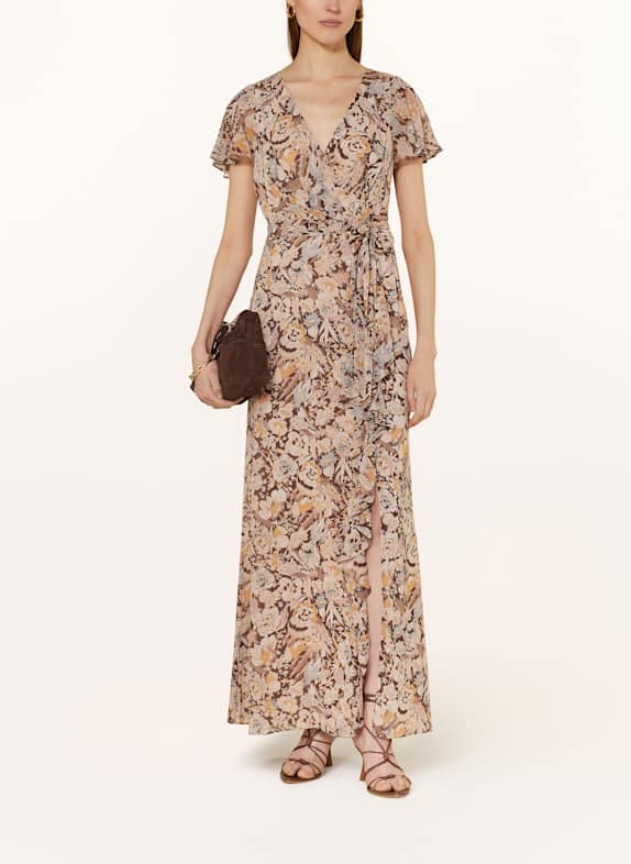 LAUREN RALPH LAUREN Kleid POLY in Wickeloptik mit Volants BRAUN/ DUNKELORANGE/ BLAUGRAU