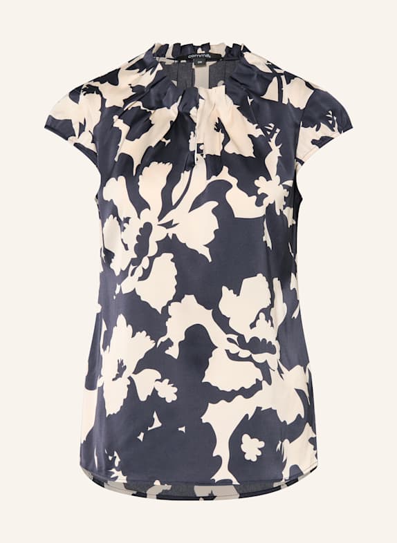 comma Blouse top in satin DARK BLUE/ CREAM