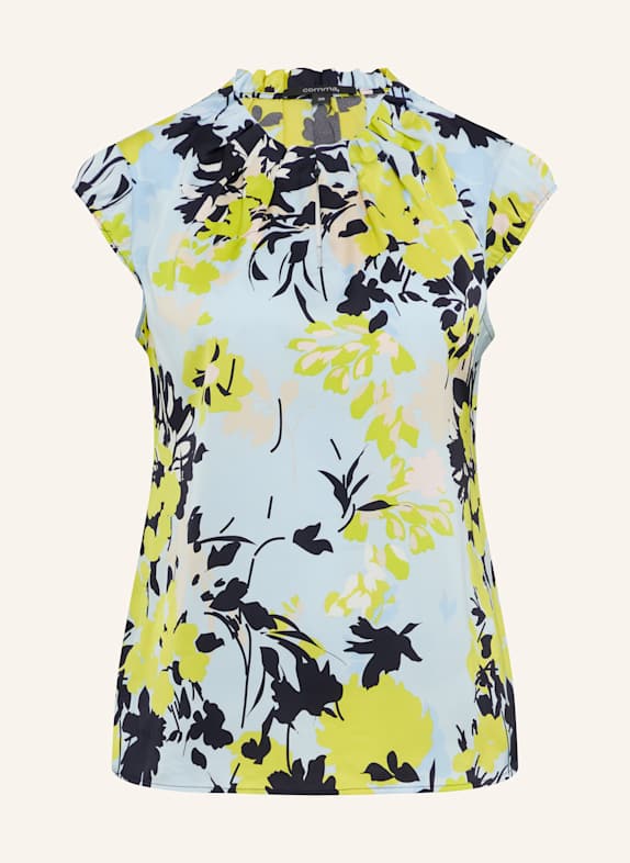 comma Blouse top in satin LIGHT BLUE/ NEON GREEN/ BLACK