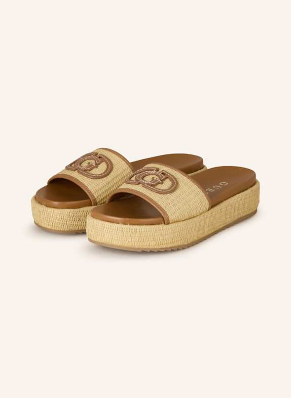 GUESS Plateau-Pantoletten LONNEY CREME/ COGNAC