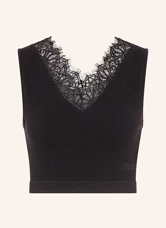 GUESS Cropped-Top RAQUEL mit Spitze SCHWARZ