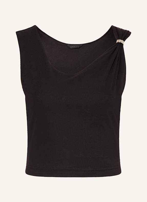 GUESS Cropped-Top AIMEE mit Schmucksteinen SCHWARZ