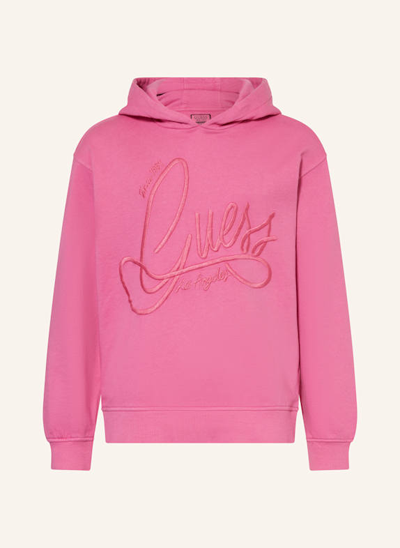 GUESS Bluza z kapturem oversize MOCNORÓŻOWY