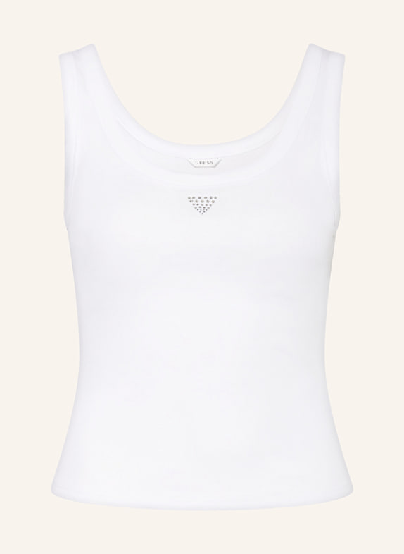GUESS Cropped-Top mit Schmucksteinen WEISS