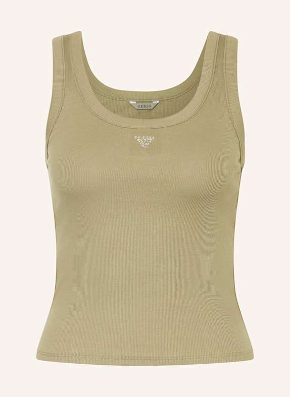 GUESS Cropped-Top mit Schmucksteinen KHAKI