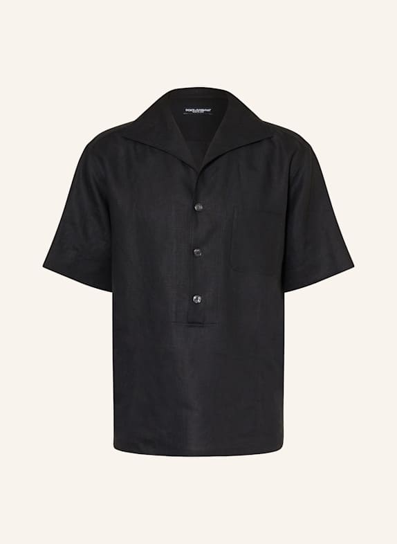 DOLCE & GABBANA Kurzarm-Hemd Comfort Fit aus Leinen SCHWARZ