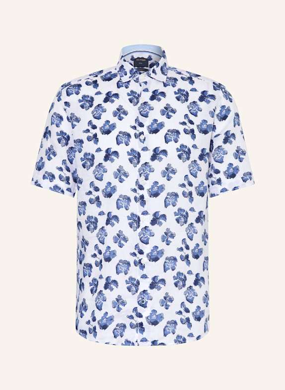 OLYMP Kurzarm-Hemd Casual regular fit aus Leinen WEISS/ DUNKELBLAU