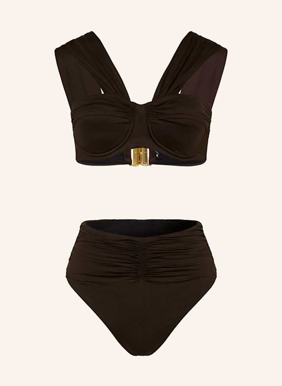 BALMAIN Bikini bralette DRAPED CIEMNOBRĄZOWY