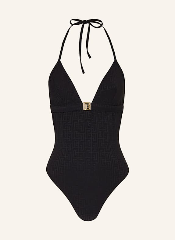 BALMAIN Strój kąpielowy wiązany na szyi MONOGRAMME CZARNY