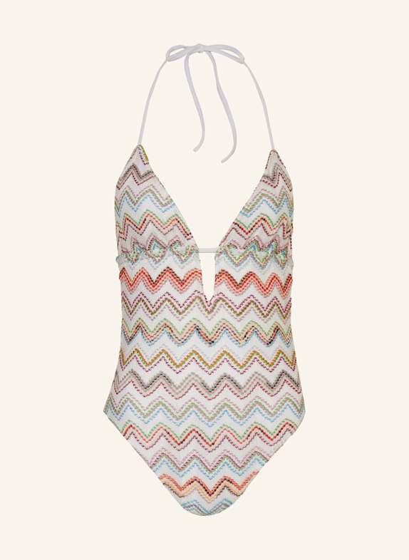 MISSONI Neckholder-Badeanzug mit Glitzergarn WEISS/ FUCHSIA/ NEONBLAU