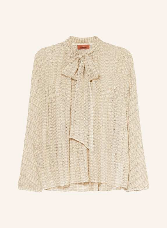 MISSONI Häkelbluse mit Schluppe und Glitzergarn CREME/ GOLD