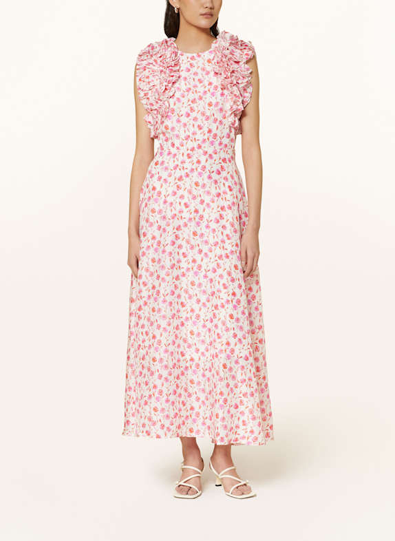 ESSENTIEL ANTWERP Seidenkleid HEXICO mit Rüschen WEISS/ ROSA