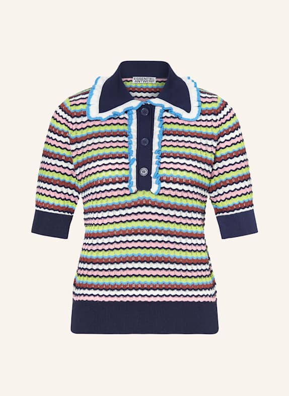 ESSENTIEL ANTWERP Strick-Poloshirt HAXIMUM Relaxed Fit mit Rüschen DUNKELBLAU/ BRAUN/ ROSA
