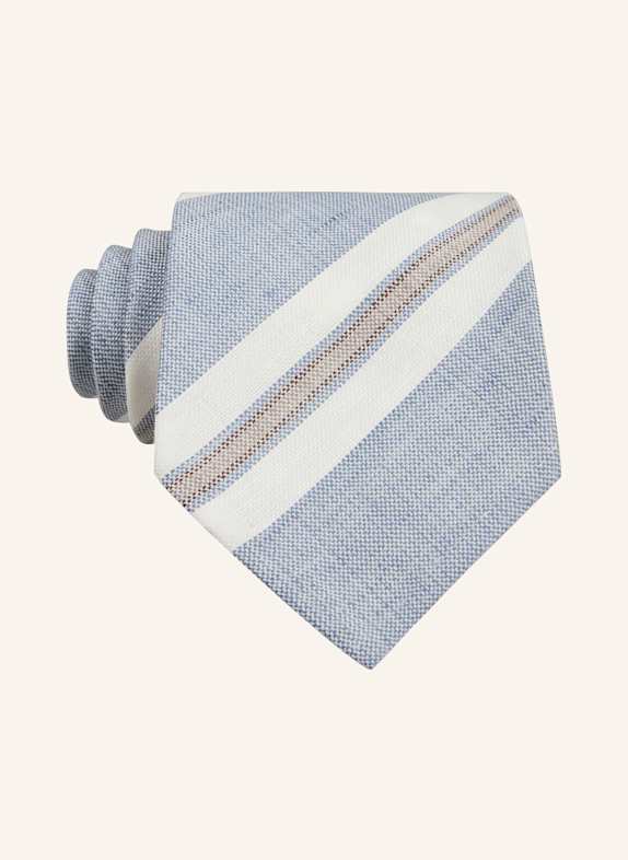 FINAMORE 1925 Krawatte ANVERSA mit Leinen HELLBLAU/ WEISS