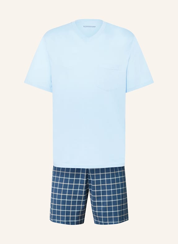 SCHIESSER Shorty-Schlafanzug COMFORT ESSENTIALS HELLBLAU/ DUNKELBLAU