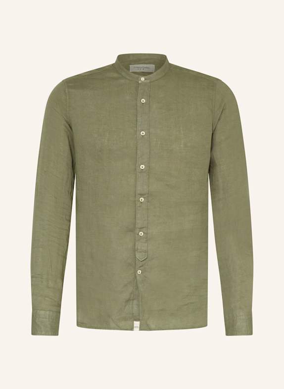 tintoria mattei Leinenhemd Slim Fit mit Stehkragen OLIV