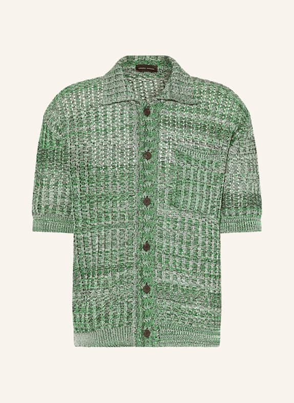 roberto collina Strickhemd Comfort Fit GRÜN/ WEISS/ SCHWARZ