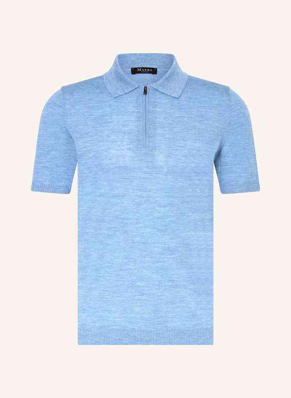 MAERZ MUENCHEN Strick-Poloshirt aus Merinowolle HELLBLAU