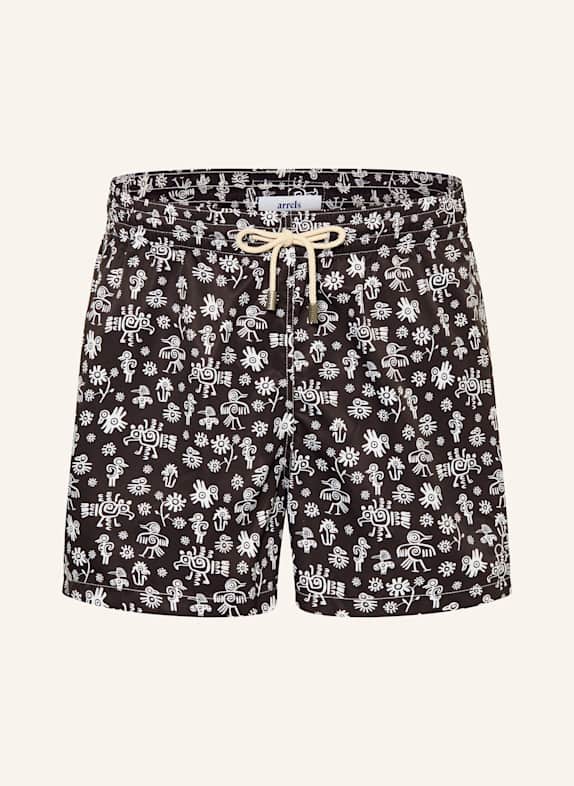 arrels BARCELONA Badeshorts BLACK MEXICAN BIRDS × MARION DEUCHARS SCHWARZ