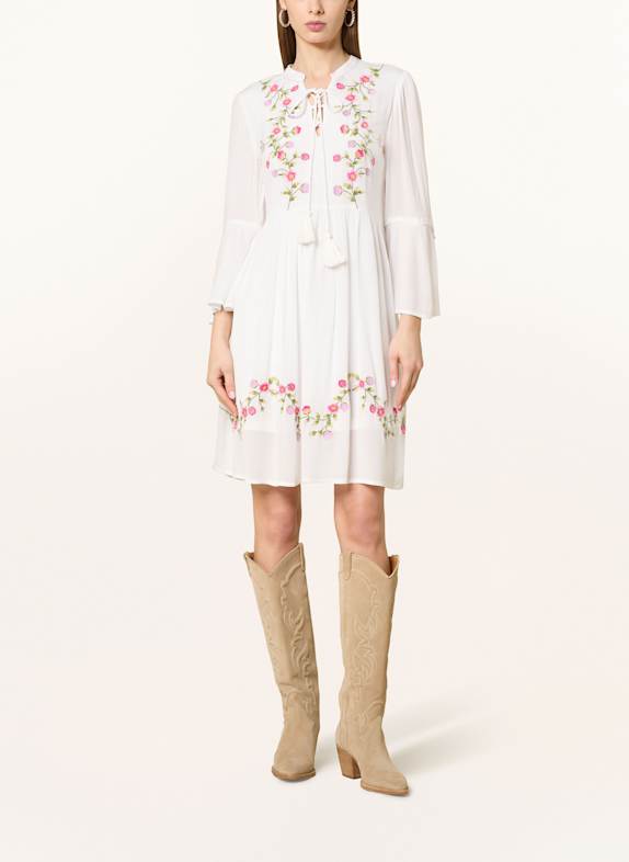 Y.A.S. Musselinkleid mit 3/4-Arm WEISS / PINK / GRÜN