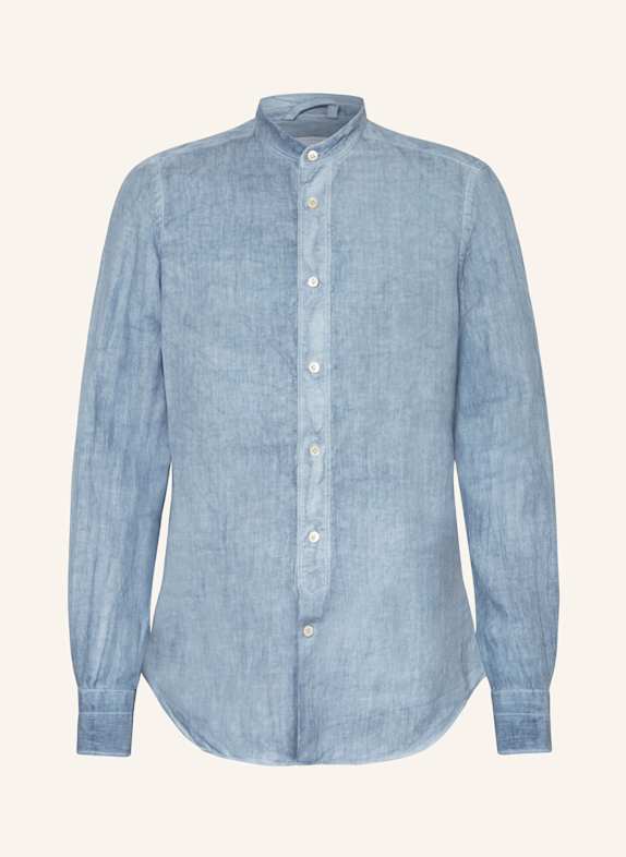 eleventy Leinenhemd Comfort Fit mit Stehkragen BLAU