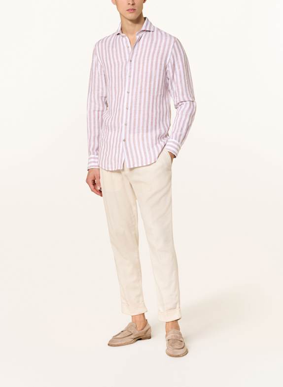 PROFUOMO Chemise Regular Fit en lin ROSÉ / BLANC