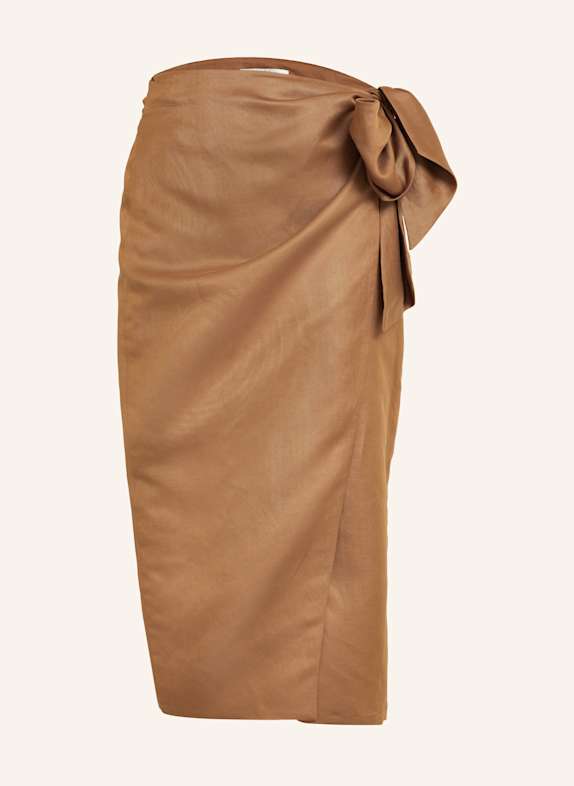 Max Mara Wickelrock TEQUILA mit Seide und Leinen COGNAC