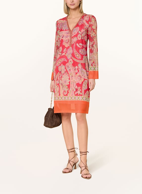 Ana Alcazar Kleid mit Schmucksteinen ROT/ ROSA/ GRÜN
