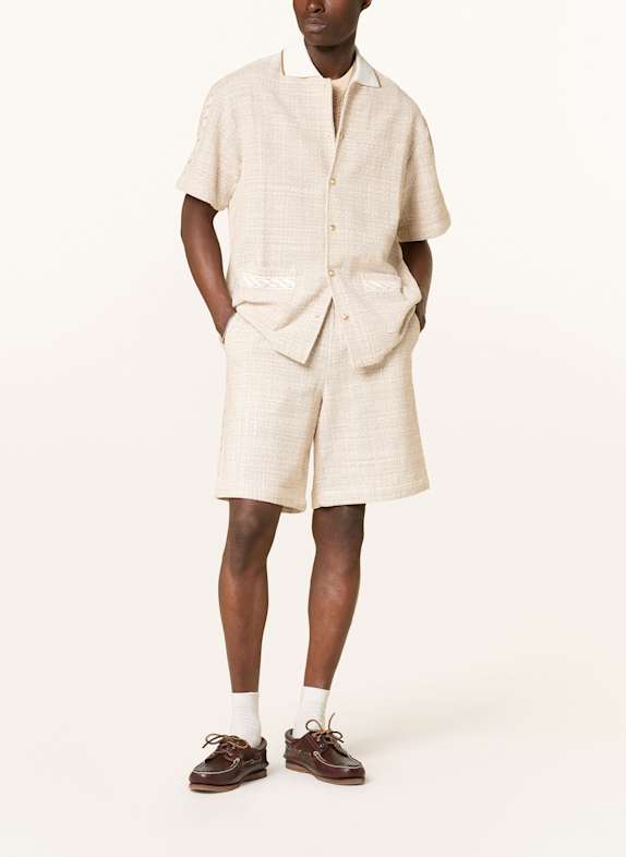 DRÔLE DE MONSIEUR Kurzarm-Hemd Comfort Fit aus Tweed ECRU/ BEIGE