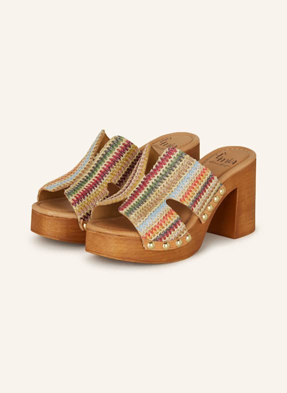 È MIA Plateau-Mules mit Nieten BEIGE/ ROT/ GRÜN