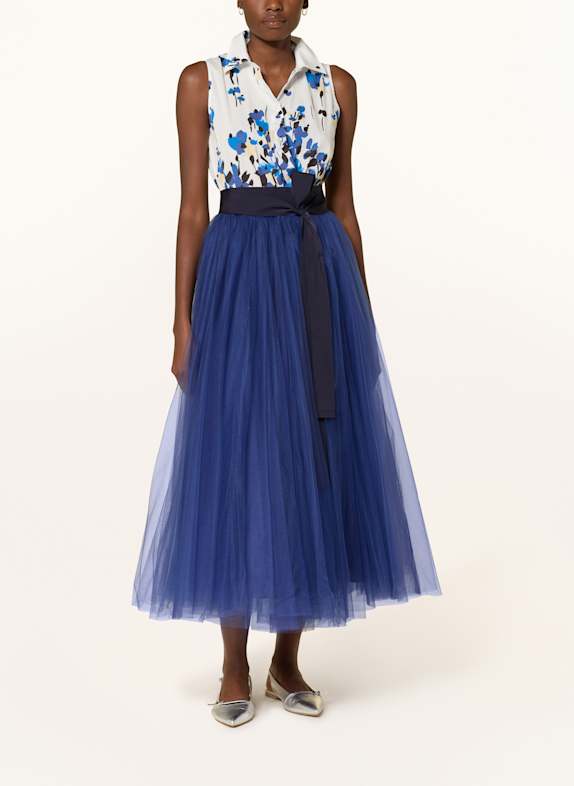 sara roka Kleid im Materialmix DUNKELBLAU / WEISS / HELLGELB