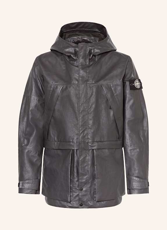 STONE ISLAND Lederjacke DUNKELGRAU