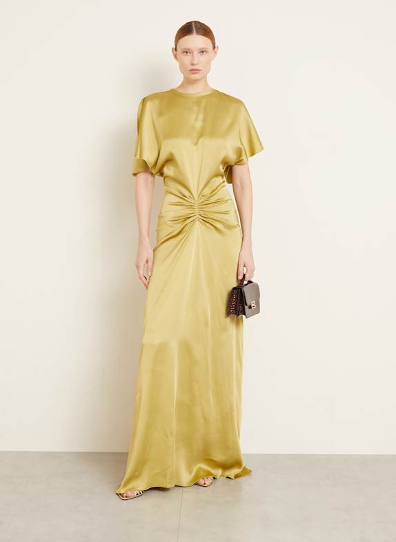 VICTORIA BECKHAM Evening dress in satin OLIVE