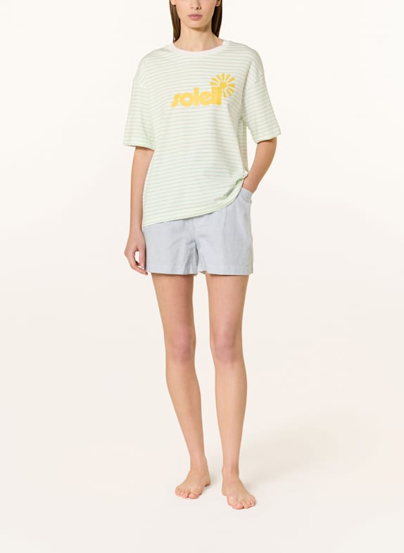 mey Slaapshirt serie STRIPED HOLIDAYS WIT / LICHTGROEN