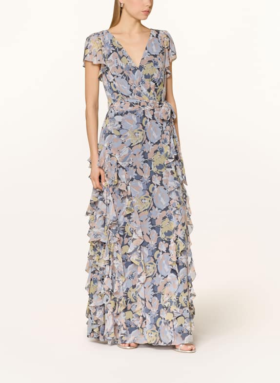 LAUREN RALPH LAUREN Abendkleid mit Volants HELLBLAU/ HELLGRÜN/ NUDE