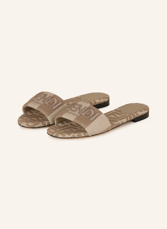 FENDI Pantoletten BEIGE/ DUNKELBRAUN
