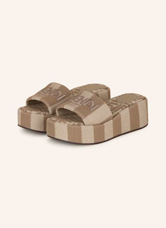 FENDI Plateau-Pantoletten BEIGE/ DUNKELBRAUN