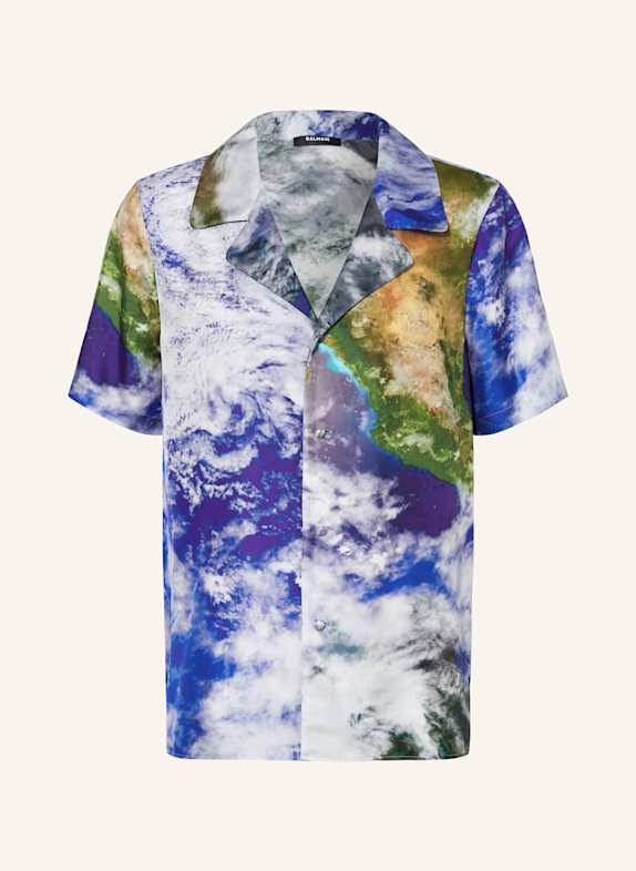 BALMAIN Resort shirt comfort fit in silk DARK BLUE/ WHITE/ GREEN