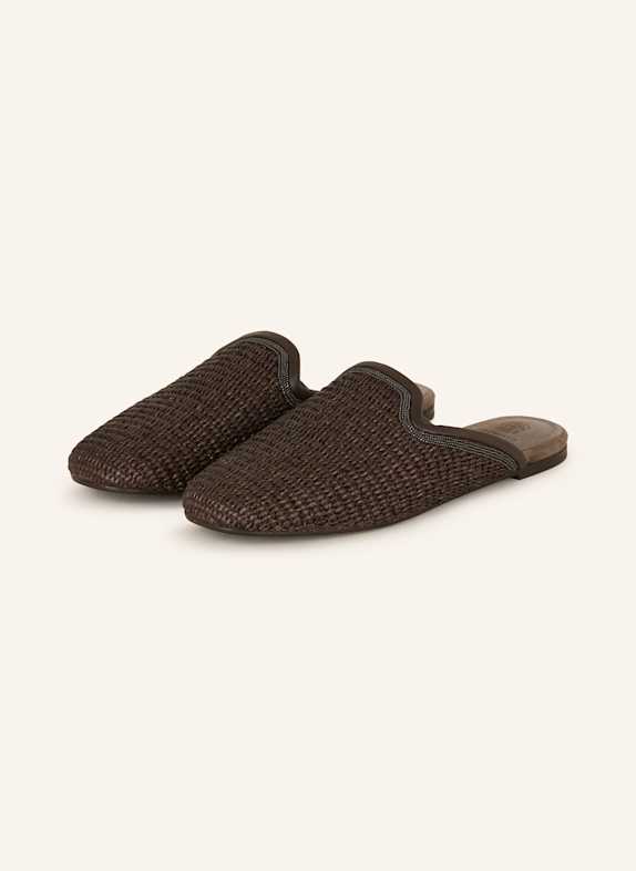 BRUNELLO CUCINELLI Mules mit Schmucksteinen DUNKELBRAUN