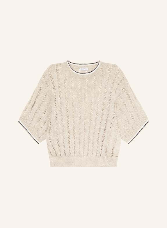 BRUNELLO CUCINELLI Strickshirt aus Leinen mit Pailletten BEIGE