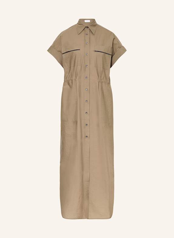 BRUNELLO CUCINELLI Hemdblusenkleid mit Schmucksteinen BRAUN