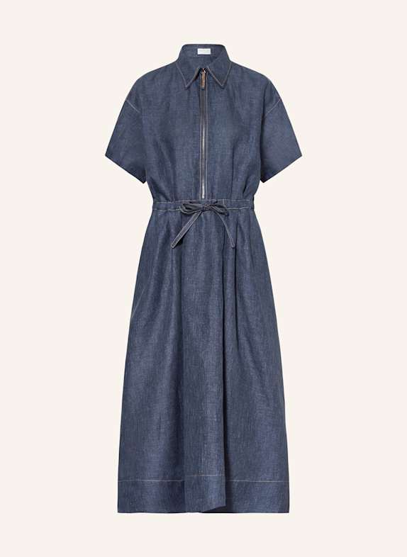BRUNELLO CUCINELLI Hemdblusenkleid aus Leinen DUNKELBLAU