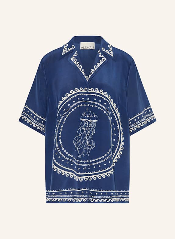 ALÉMAIS Robe chemise SURREALIST SUMMER BLEU FONCÉ/ BLANC
